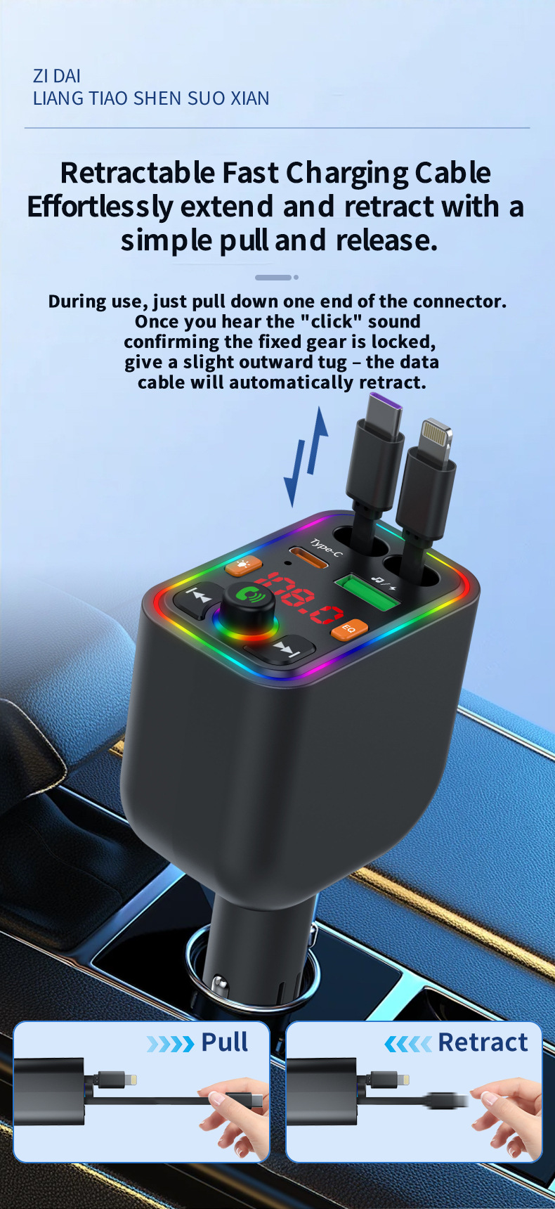 Ebay Cross-Border Factory Supply Car Bluetooth Receiver Supports Lossless Music Playback Car Mobile Phone Fast Charging