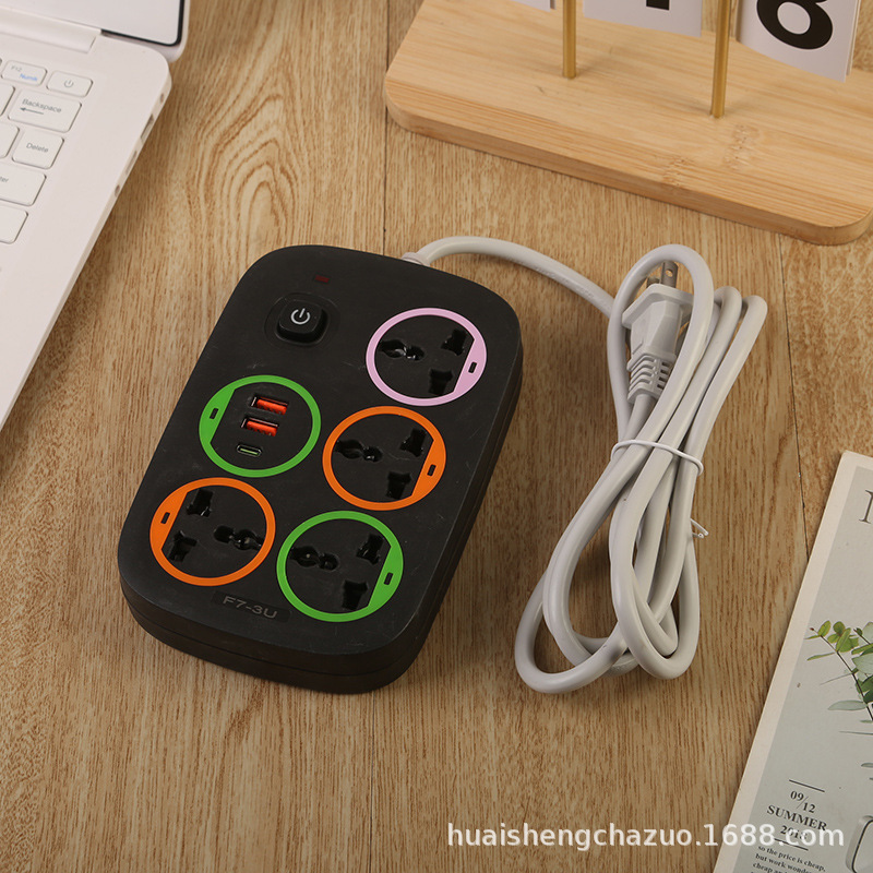 出口USB插座带PD口英标欧标美标彩色装饰片圈圈袋子包装总开关