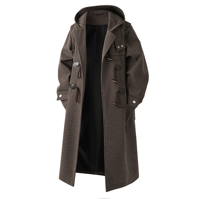 Mid-length trench coat for men, duffle coat, stylish and comfortable for young men, loose fit, plus size, hooded cape.