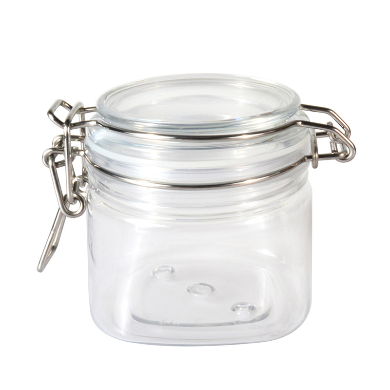 直角密封罐食品糖果收纳罐200ml谷物杂物小型收纳透明塑料瓶罐子