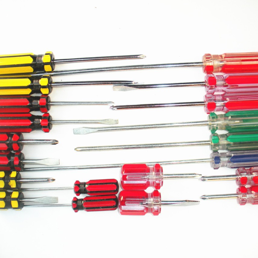 Destornillador de suministro directo de fábrica barra de color doble mango de color Cruz destornillador de una palabra combinación de destornillador manual lote mixto