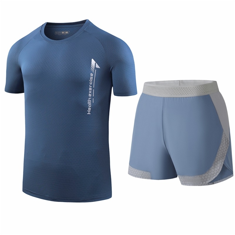 Traje deportivo de seda de hielo para hombres secado rápido transpirable verano delgado para correr manga corta para hombres suelta moda de tamaño grande
