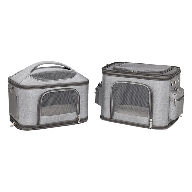 Mochila transfronteriza de doble capa para mascotas, transportín para gatos de gran capacidad para dos mascotas, transpirable, desmontable y plegable.