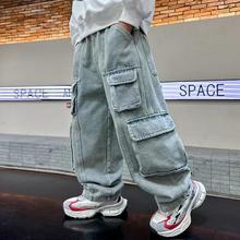 男童牛仔工装裤春秋款炸街裤子春季2025新款中大儿童装秋装潮男孩
