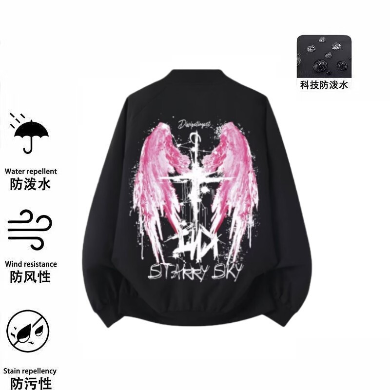 Student American-Style Black Bomber Jacket for Men, New Spring and Autumn High Street Fashion Brand Baseball Jacket, Couple's Outerwear with Three Protective Features