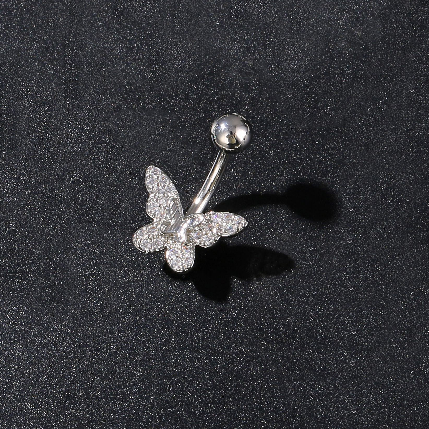 Bijou de piercing nombril papillon transfrontalier en cuivre et zircon incrusté, issu du commerce extérieur européen et américain._voghion.com