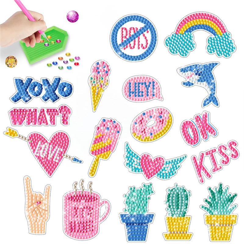 DIY diamante pintura pegatinas gratis pegatinas de pared pegatinas hechas a mano de los niños dibujos animados papel decoración diamante redondo fábrica venta directa al por mayor