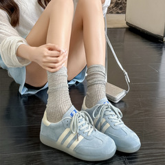 マカロン色の本革徳訓靴女性2025新型夏の厚い底カジュアル阿甘靴レトロ通気板靴