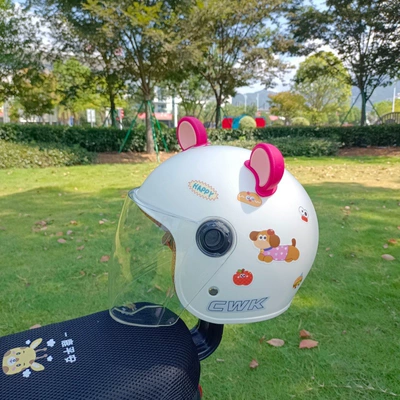National Standard 3C Certified Electric: Motosiklet kaskı (dəbilqə) - off-white-and-long-happy-dog-rose-pink-bear-ears-winter-helmet-for-1-8-years-old