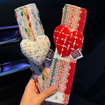 Seat belt shoulder pad: Protective Cover, Anti-Stranglehold Car Interior - red-rice-heart-red-pattern-rice-bottom-pattern-shoulder-pads-pair