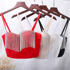 歐美鑲鑽吊帶外穿流蘇鏈條小背心設計感小眾內衣一體抹胸辣妹上衣