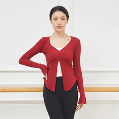 Classical modern dance body rhythm practice performance clothing women's waist long-sleeved base training half-cardigan top