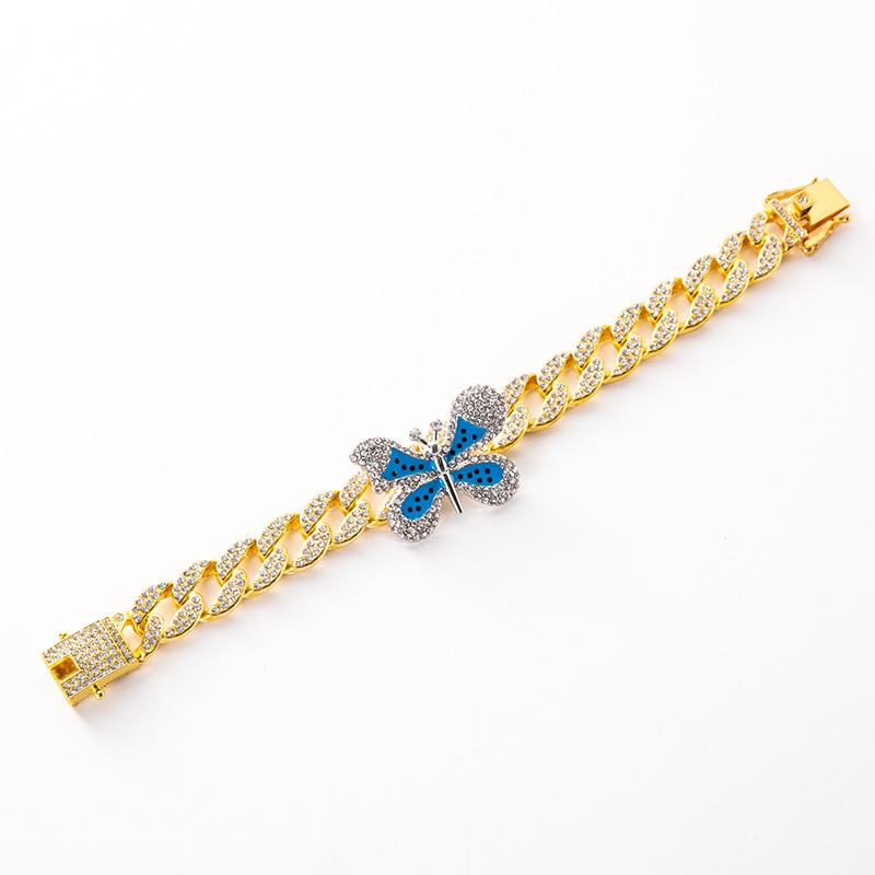 Butterfly Ankle Chain With Rhinestone Bow And Cuban Link Style_voghion.com