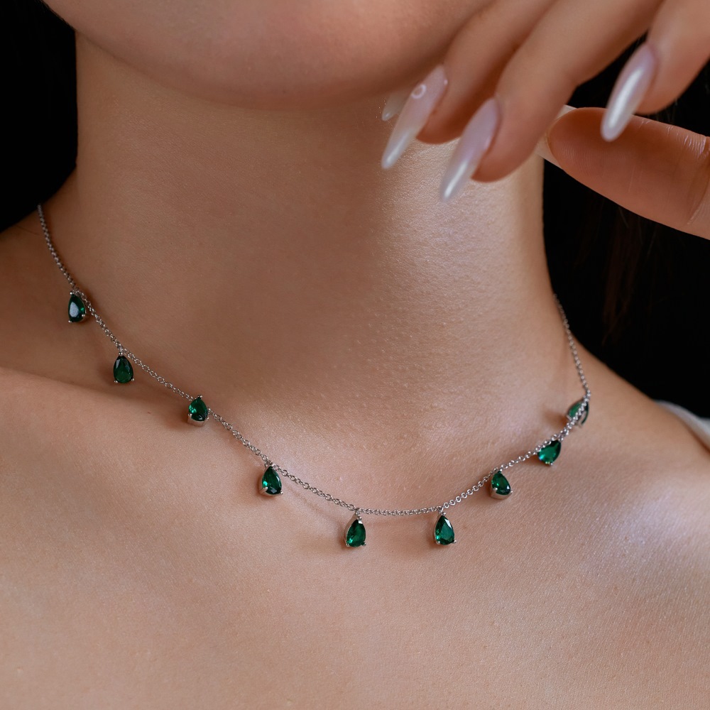 925 Sterling Silver Material 925 Sterling Silver Zircon Plating Inlay Water Droplets Pendant Necklace