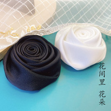 韩国复古柔美缎面立体玫瑰花衣服外套头饰帽子包包西装装饰花鞋花