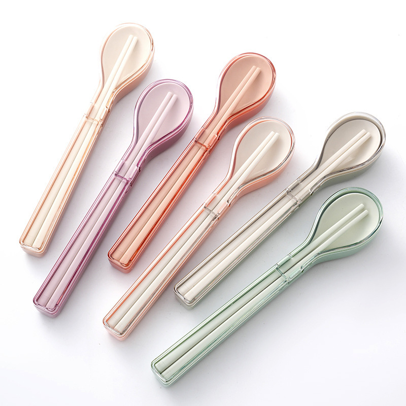 Lightweight Portable Spoon-Shaped Cutlery Set of Two Pieces, Korean-Style Cutlery Box Set for Outdoor Travel