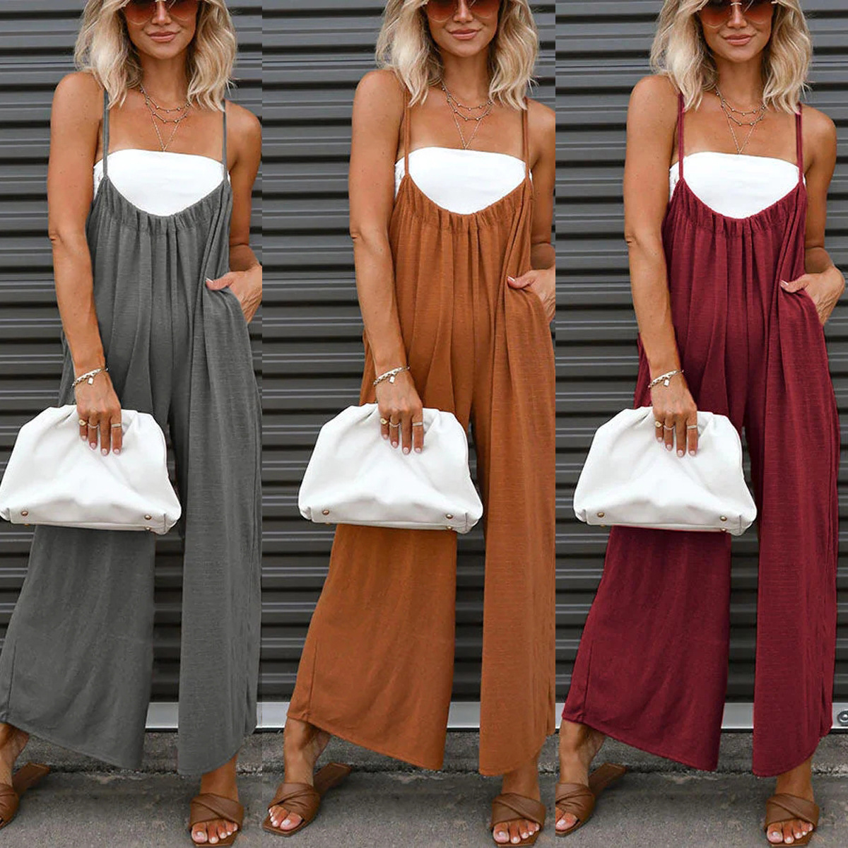 2023 transfronterizo Amazon Correa europea y americana pantalones de pierna ancha casual cómodo estilo de la calle de la moda popular mono