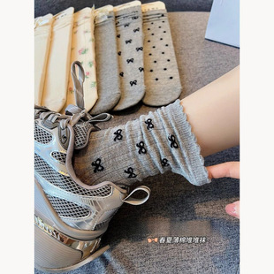 Gray Socks for Women, New Spring and Autumn Mid-Calf Socks with Lace, High-Value Cotton Socks, Breathable Slouch Socks, Autumn and Winter Long Socks