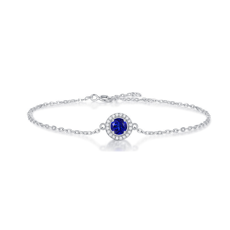 Round Cultivated Sapphire Jewelry Bracelet for Women, Exquisite Design Blue Spinel Bracelet