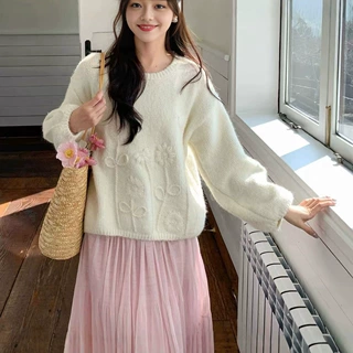 提花刺绣针织衫打底衫毛衣女秋冬新款胖mm宽松今年流行漂亮上衣女