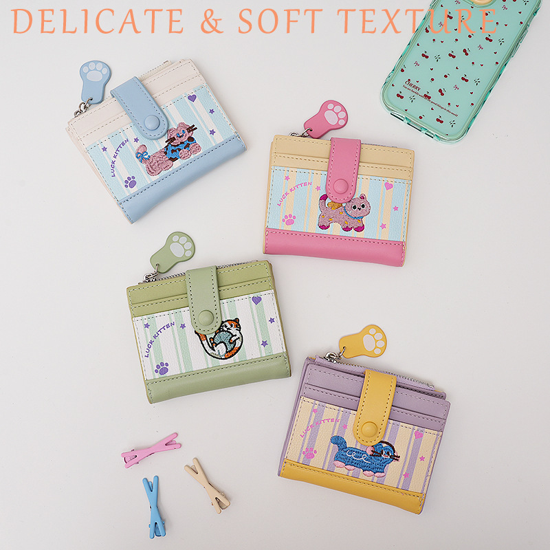 Good-Looking and Cute Cartoon Cat Wallet for Women, Short, Light, Compact, Large-Capacity Zipper Buckle Coin Bag
