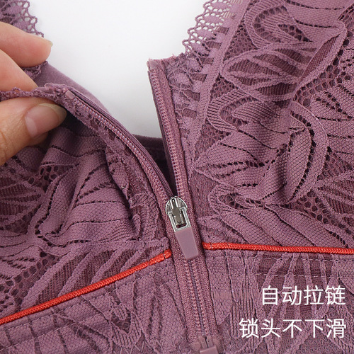 Soft Cotton Cup Front-Zip Mid-Age Women's Bralette Without Underwire Lace New Plus Size Brassiere