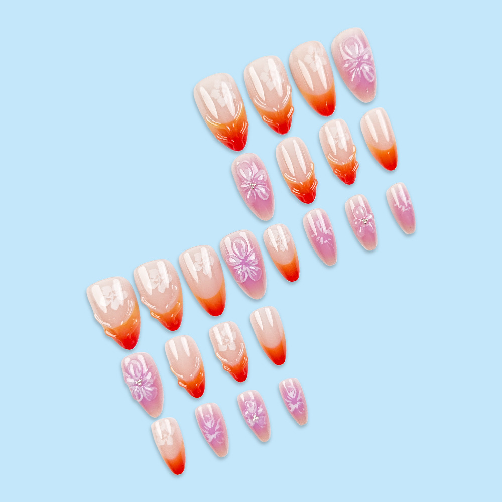 Comercio exterior 3D ondulado estereoscópico flor manicure perla adornada manicure francesa corta almendra elegante parche de uñas