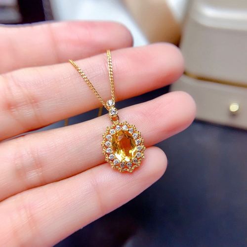 Hot-trend live stream colored gemstone wholesale lucky yellow crystal set for women with full diamond ring pendant earrings and necklace