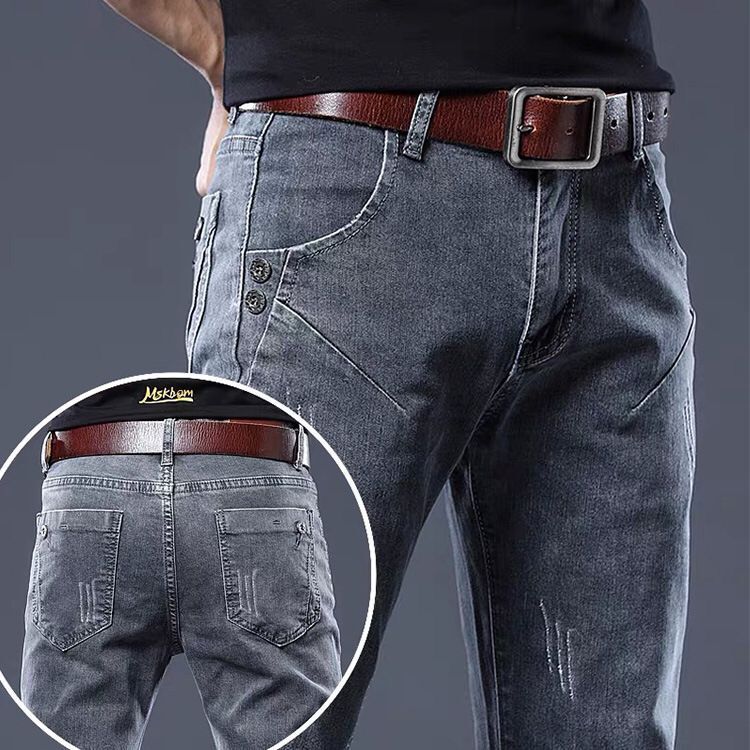 Elastic spring loose straight jeans