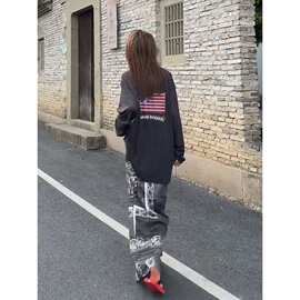 2025夏季新款印花休闲半身裙女气质高腰显瘦百搭后开叉直筒裙条纹