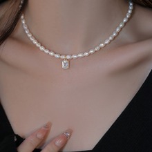 复古淡水珍珠项链女法式简约百搭不规则小众设计感欧美简约锁骨链