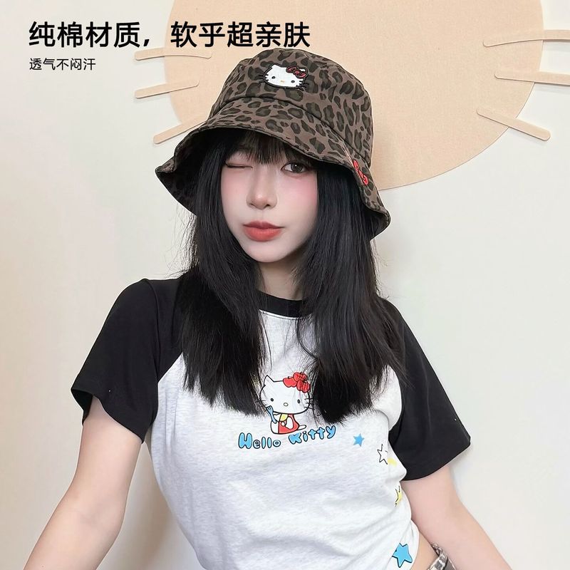 三丽鸥2025新款HelloKitty帽子渔夫帽女显脸小盆帽豹纹鸭舌帽可爱|undefined