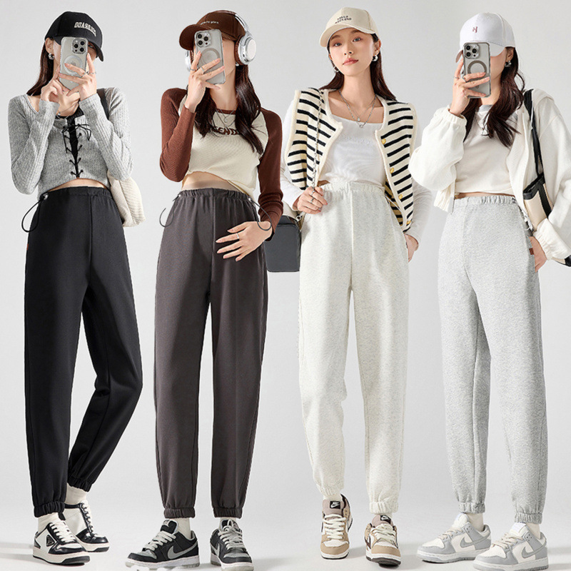 Maternity Jogger Pants 2025 New Petite Fleece Thickened Casual Drawstring Cropped Sweatpants for Autumn and Winter