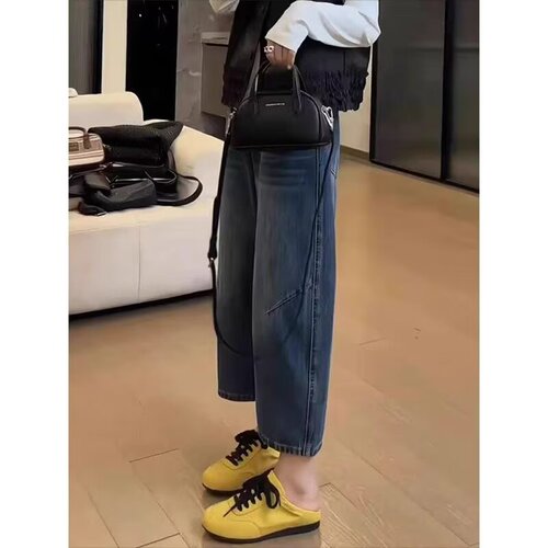 Wide-leg jeans for women, summer 2025, banana pants, plus size for heavy women, pear-shaped body, slimming, nine-inch knife-cut pants
