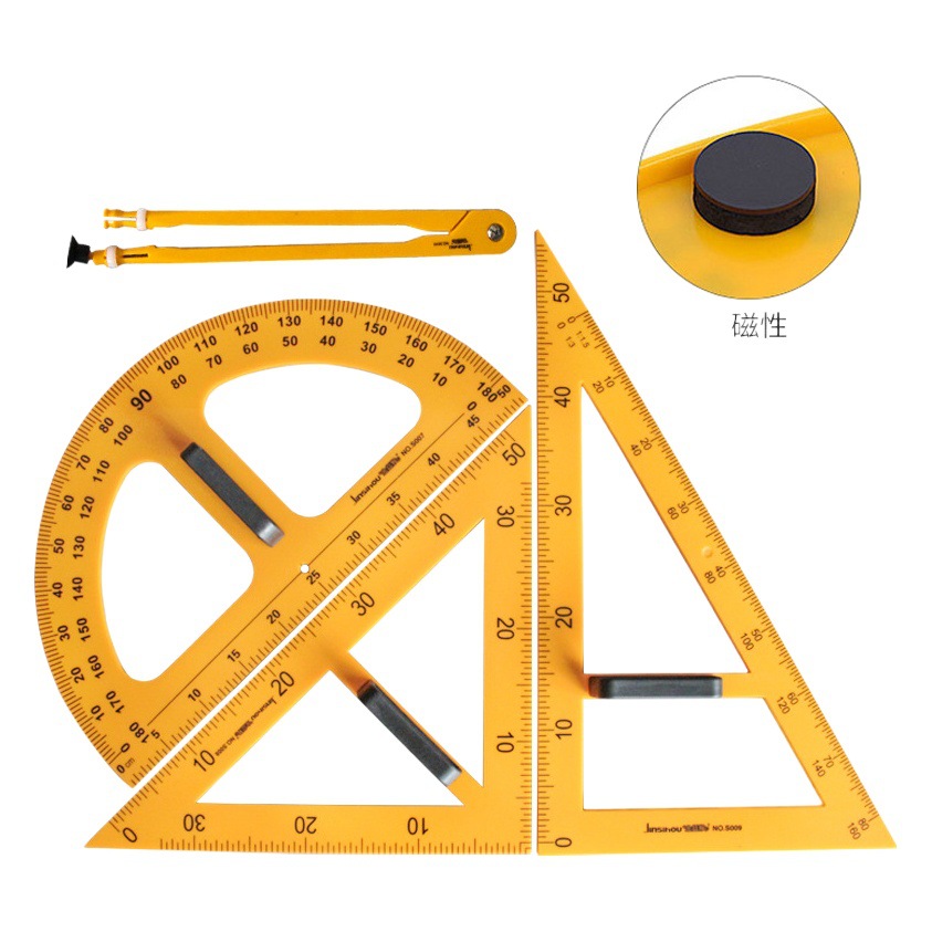Monos de filamento dorado enseñanza gran placa triangular magnética medidor de ángulo brújula regla recta conjunto maestro instrumento de dibujo de ayuda de enseñanza