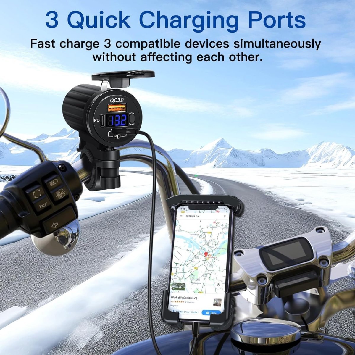 New Dual Pd+Qc Car Mobile Phone Charger Motorcycle Modified Voltmeter Fast Charging USB Switch Car Charger Waterproof