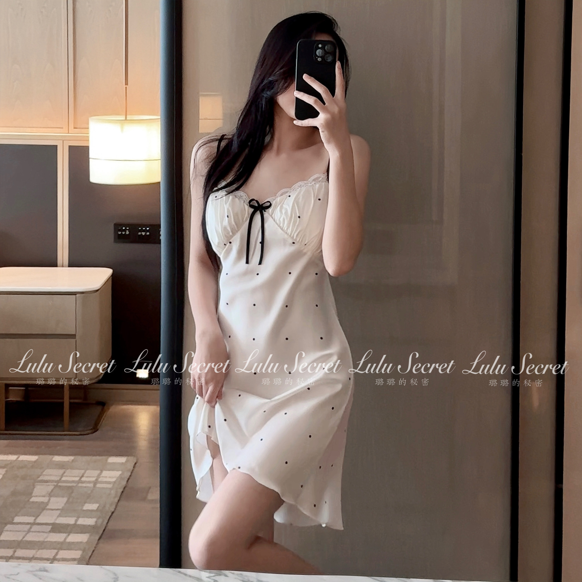 Sexy Pajamas Women's Ice Ribbon Chest Pad Printed Pure Desire Silk Thin Sling Nightgown Home Clothes Cross Border