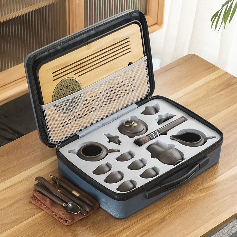 Travel Tea Set Portable Bag Japanese Style Home Use Small Set Simple Purple Clay Gongfu Tea Pot Gift LOGO