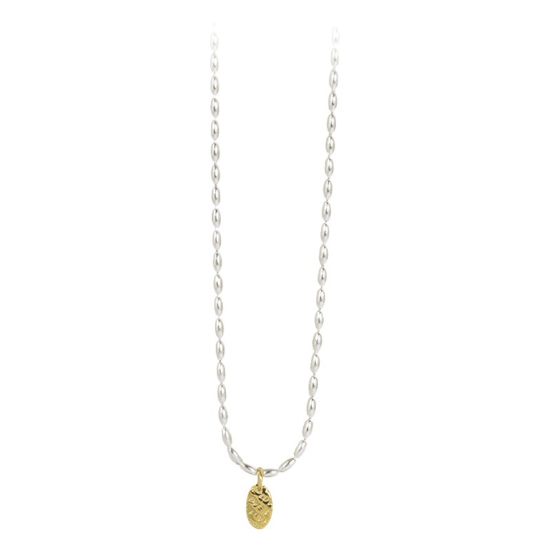 Japonés y coreano oro y plata amor collar arroz grano cuentas de oliva 925 plata esterlina nicho diseño clavícula cadena femenina joyería de plata de alto grado