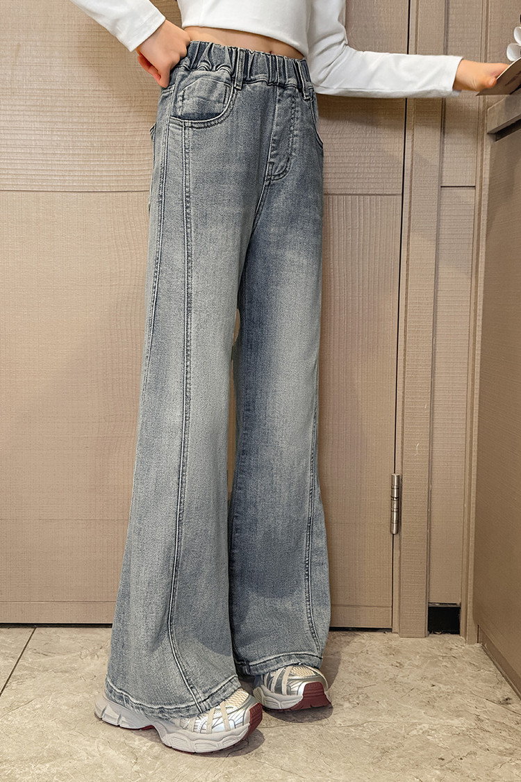 Men's Clothing Vintage Blue Flared Jeans For Kids - Stretchable Waistband, Comfortable Denim Fabric, Unisex Design For Boys & Girls (120cm-170cm)_voghion.com