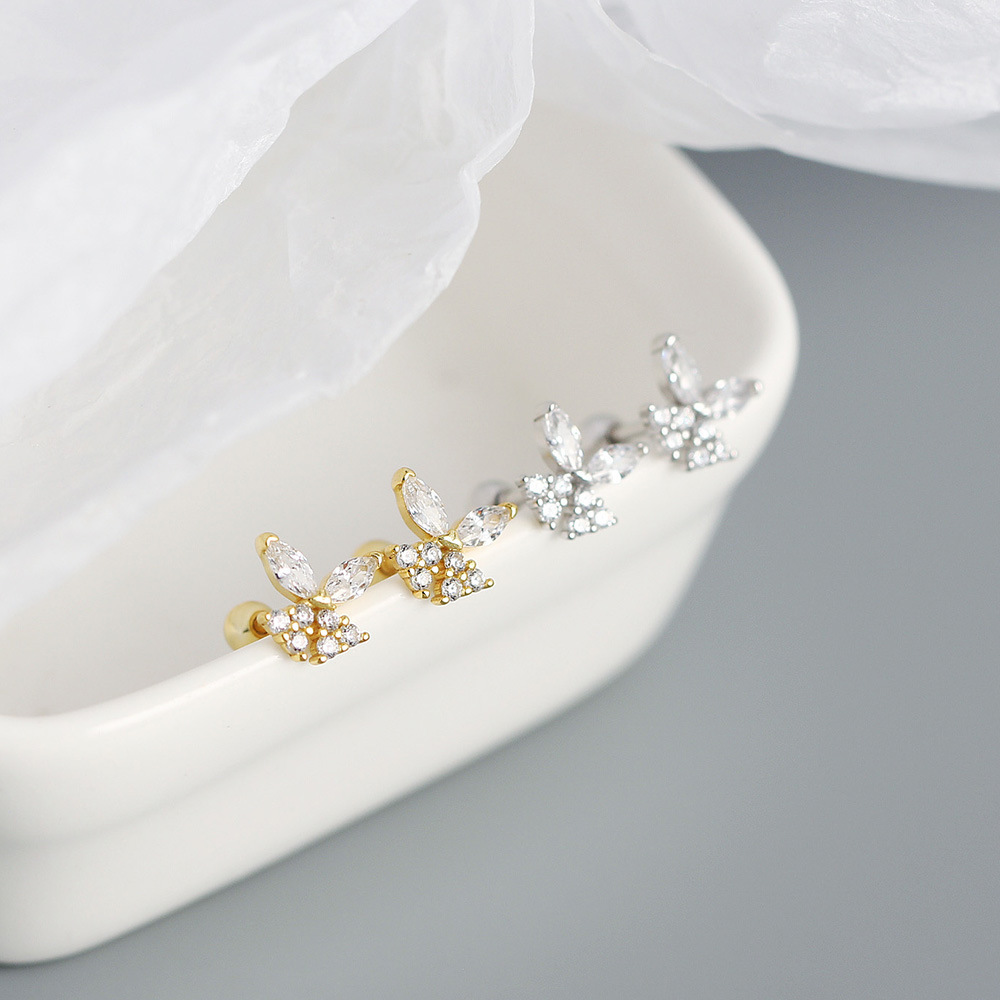 Shopping Occasion 1 Pair 925 Sterling Silver Zircon Butterfly Ear Studs