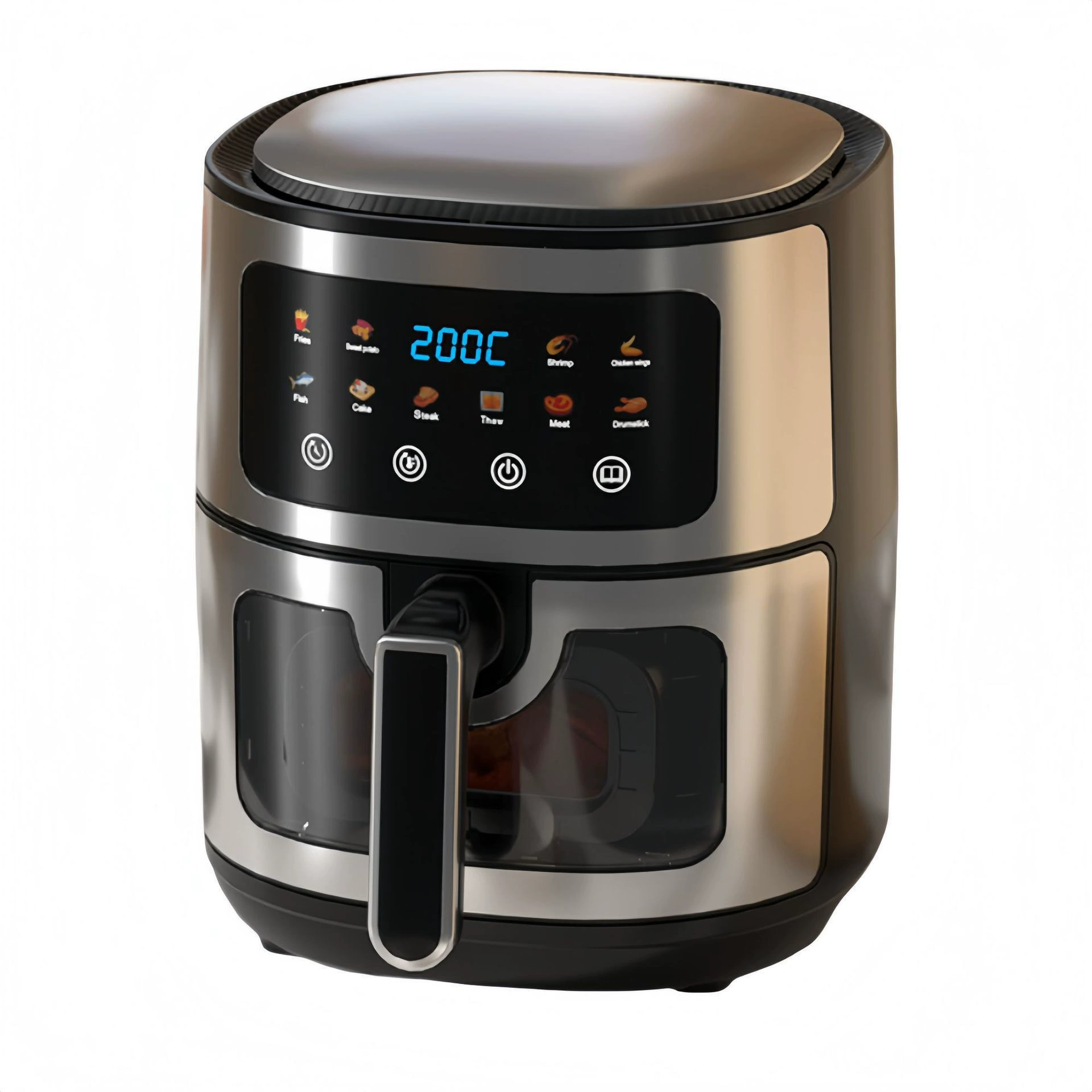 Фритюрница Air Fryer 2026 нержавеющая сталь, окно визуализации и цифровые элементы управления, большой объём и множественные размеры во время готовки