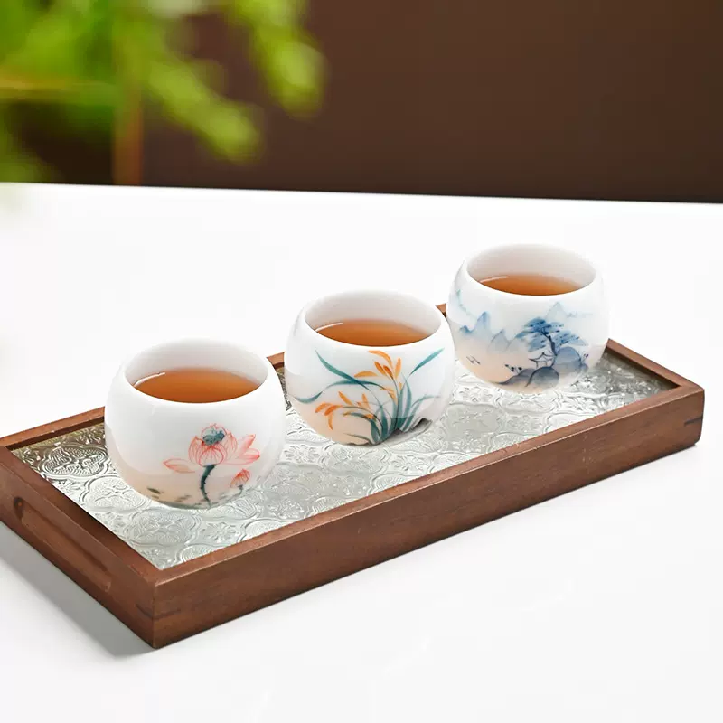 手绘冰种羊脂玉瓷主人杯品茗单杯喝茶杯中国白釉下彩青花瓷龙蛋杯