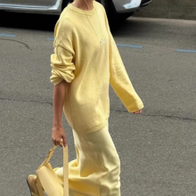 欧美跨境亚马逊女装针织衫套装宽松大码圆领毛衣半身裙两件套