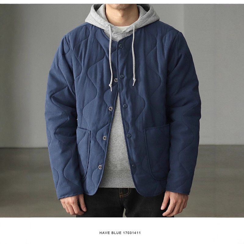 Ami Kaki Retro Liner Quilted Jacket Men's Cotton Quilted Hunting Jacket Autumn and Winter Work Jacket Men's Pure Color Trendy