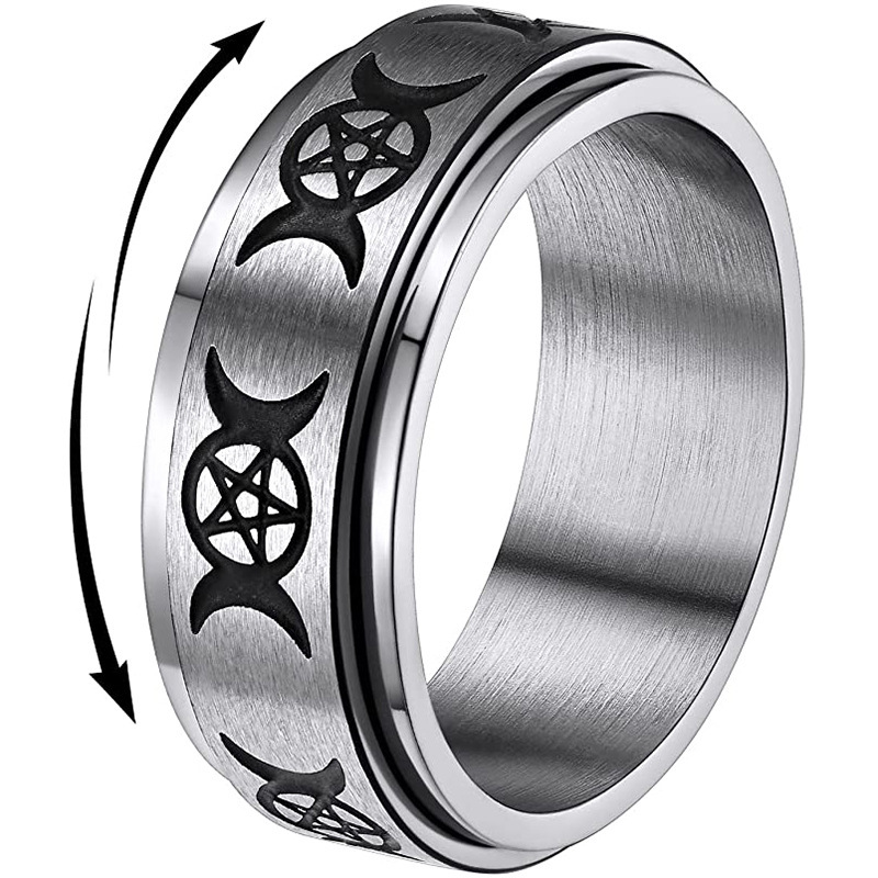 Xinghe Cross-Border Hot Selling Titanium Steel Rotating Ring Stars and Moon Rotatable Decompression Ring Hand Jewelry Wholesale