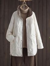 外贸出口尾单高端减龄轻薄羽绒棉服女冬季中长款菱格立领棉衣外套