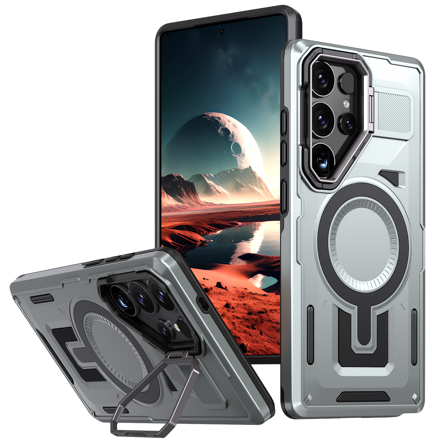 Adecuado para Samsung S25Edge extraordinaria funda para teléfono móvil Aegis S24FE soporte de lente de carga magnética funda protectora anti-caída