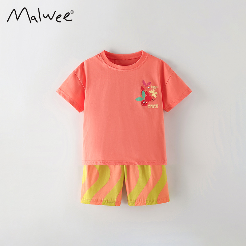 Malwee transfronterizo nuevo conjunto de niñas verano simple versátil europeo y americano de tendencia para niños pequeños y medianos niños cómodos dos piezas