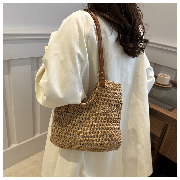 Artistic and retro hand-woven bags, casual cotton thread single-shoulder bags, tote bags, woolen bags, shopping bags for women undefined